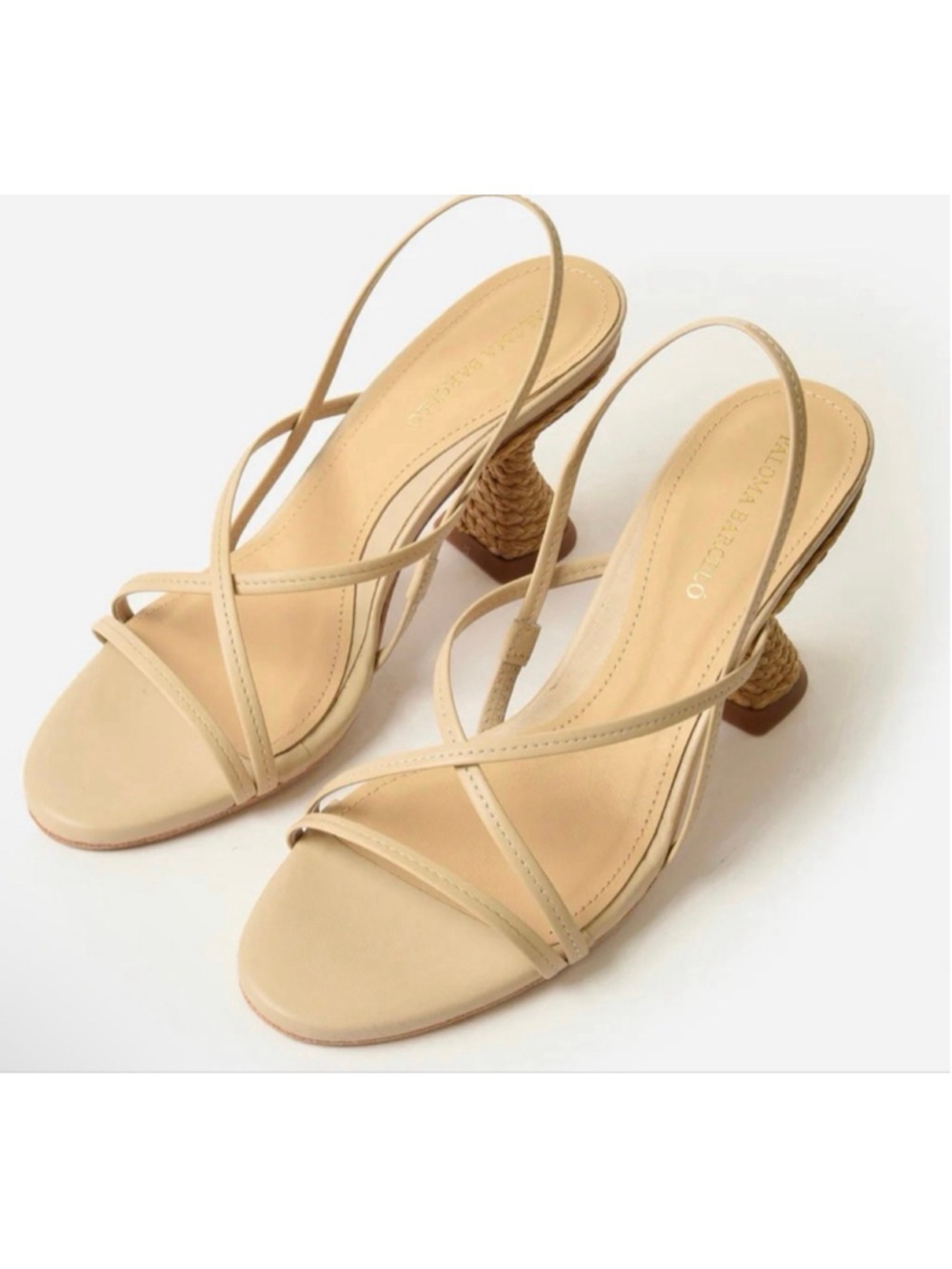 New Paloma Barcelo Beige Strappy Leather Sandals with Jute Heel 40/9.5